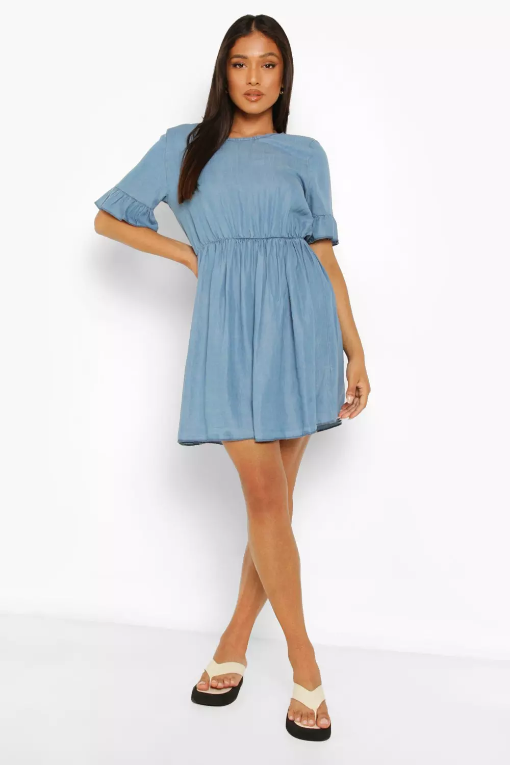 Frill sleeve 2025 denim dress